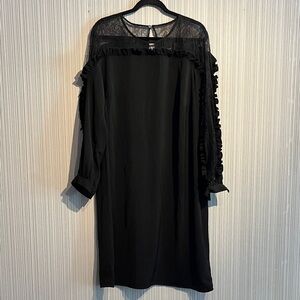 Plus size Eloquii long sleeve midi dress with lace and ruffle sleeve detail
